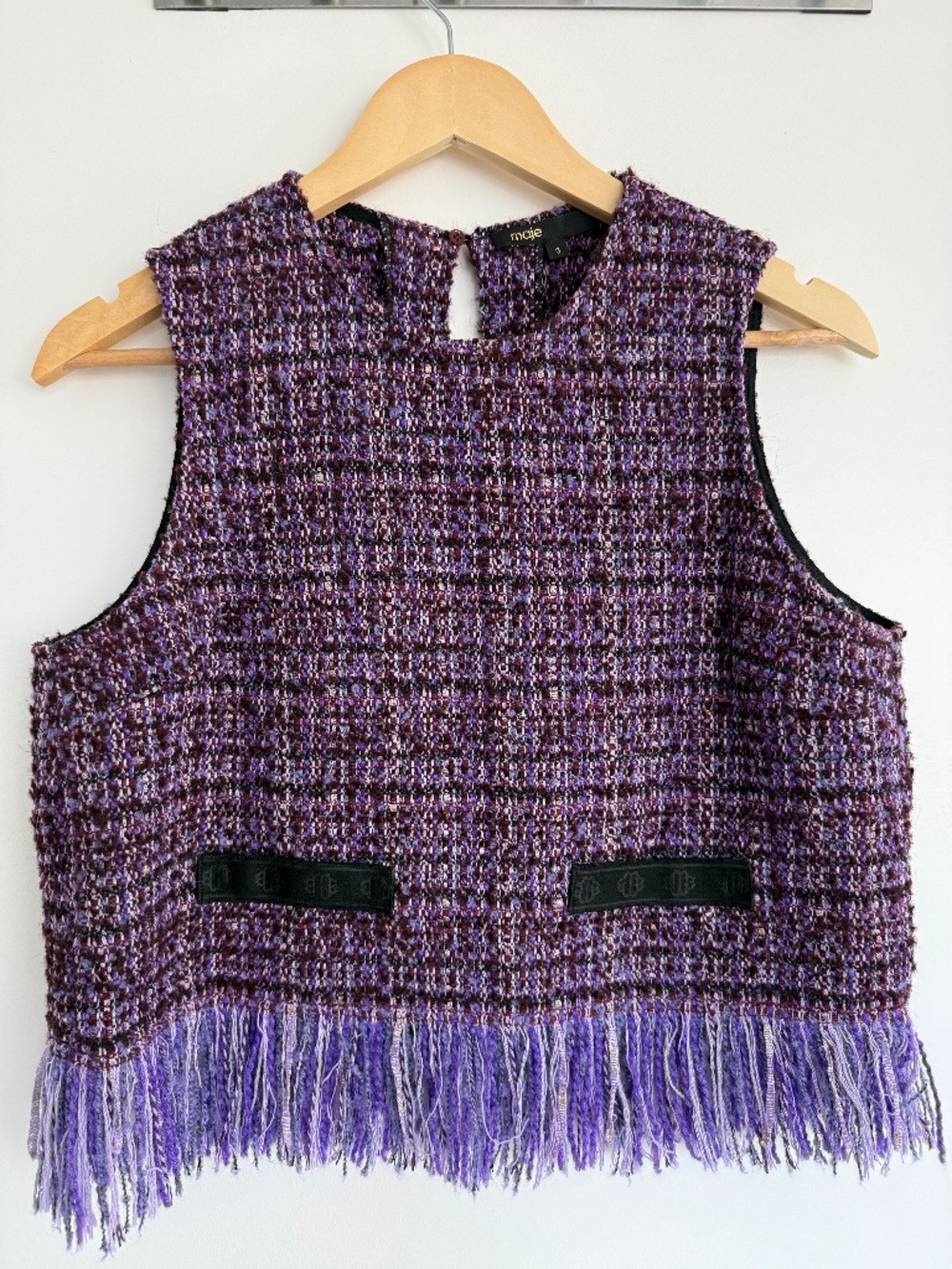 Maje Purple Bouclé Tweed Sleeveless Top Size 3 L